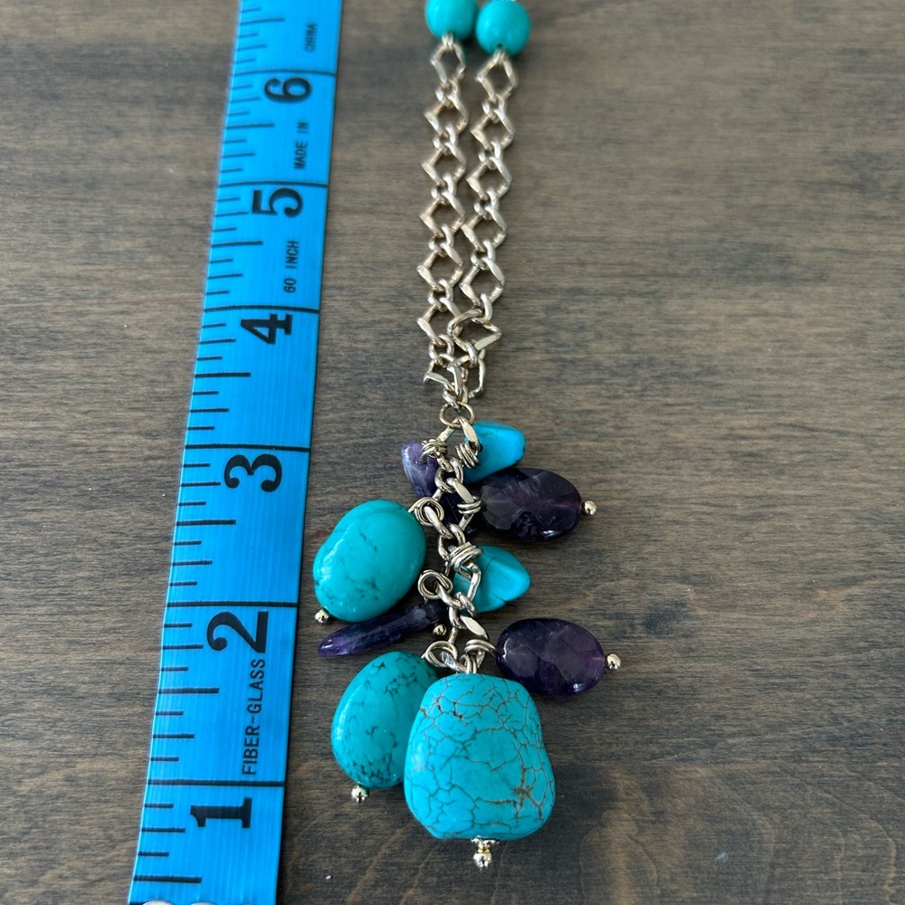 Necklace : Turquoise and genuine amethyst gold plated necklace